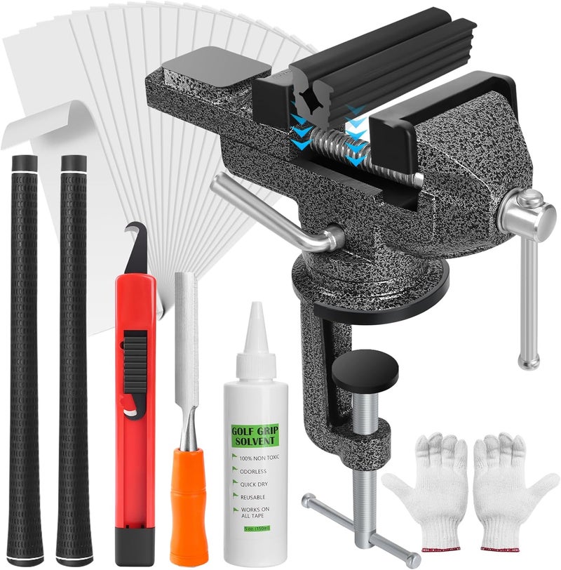 AxPower All-in-One Golf Grip Kit for Regripping Golf Clubs, 360° Swivel Portable Table Vise Rubber Clamp Golf Grip Removal Tool with Golf Grip Replacement Tape and Solvent, Golf Club Regripping Kit - Image 1